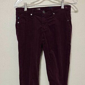 AG Super Skinny Burgundy fine corduroy leggings, size 27R, Adriano Goldschmeid